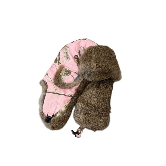 Mad Bomber Pink Realtree Woodland Genuine Rabbit Fur Hunting Camo Trapper Hat M - Picture 1 of 6